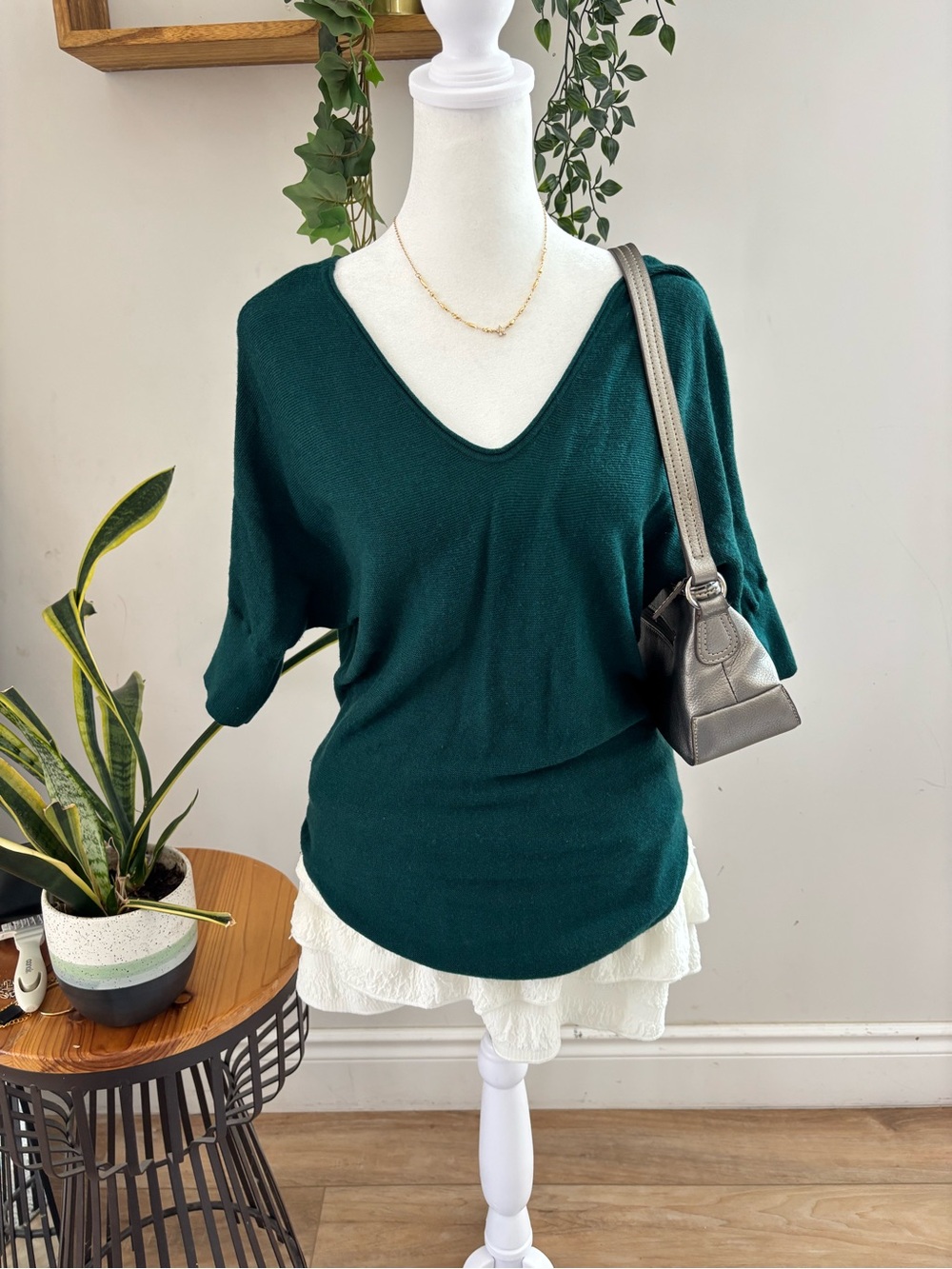 Express Dark Teal V-Neck Women's Sweater